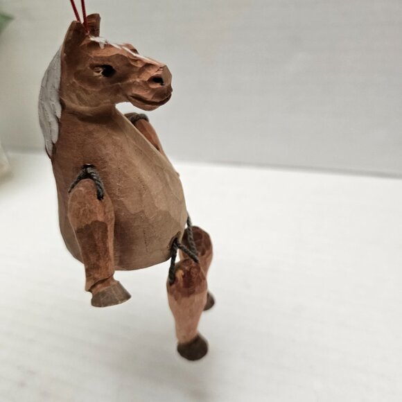 Vintage Folk Art Animal Horse Shelf Sitter Pull String Puppet Ornament Wood - Picture 6 of 10